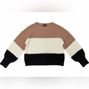 Lulus Colorblock Popcorn Knit Sweater Black Tan M